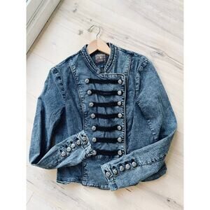 Y2K Military Jean Jacket Size MediumStructured Denim Utility Style